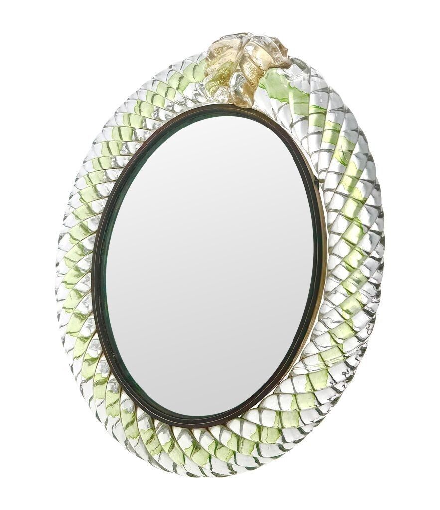 photo vinterior An Orignal 1940s Barovier & Toso Torchon Murano Glass Framed Mirror With Foglio D'oro Crest
