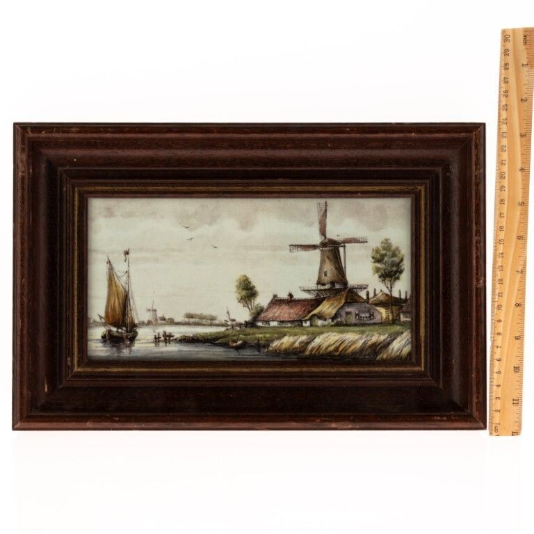 Dutch Oil On Ceramic Tile Depicting A Windmill Landscape Early 20th Century photo furniture