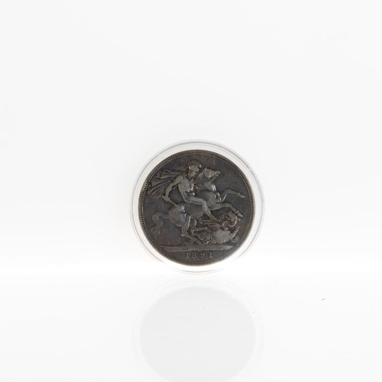 1891 Queen Victoria Jubilee Head Silver Crown Coin photo furniture