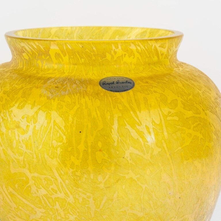 Mid Century Royal Brierley Iridescent Yellow British Studio Glass Vase photo furniture