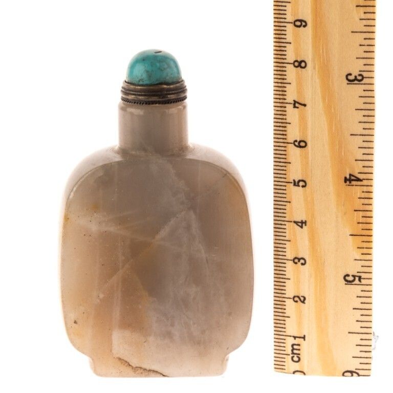 Chinese Qing Dynasty Carved Jade Snuff Bottle With Turquoise Top photo for sale