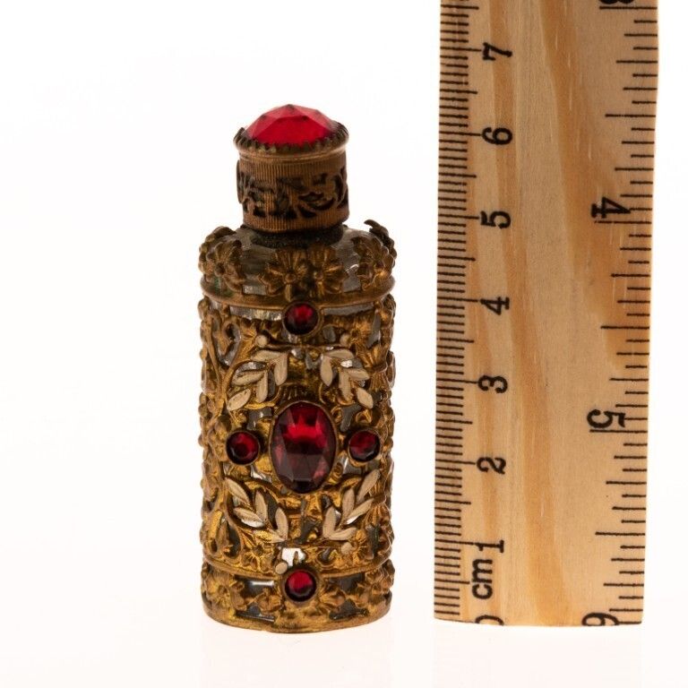 Art Nouveau Bejeweled & Enamel Gilt Floral Scent Perfume Bottle photo for sale