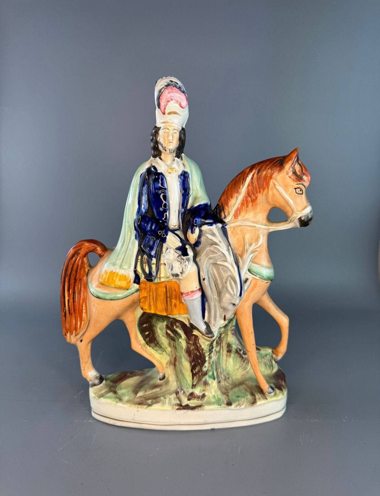 Large Victorian Staffordshire Flatback Figure Of A Scottish Highlander On Horseback