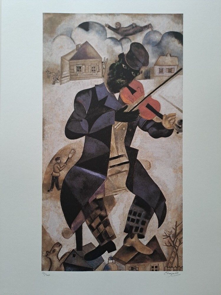 Marc Chagall Signed Green Violinist Certificate Spadem Paris photo furniture