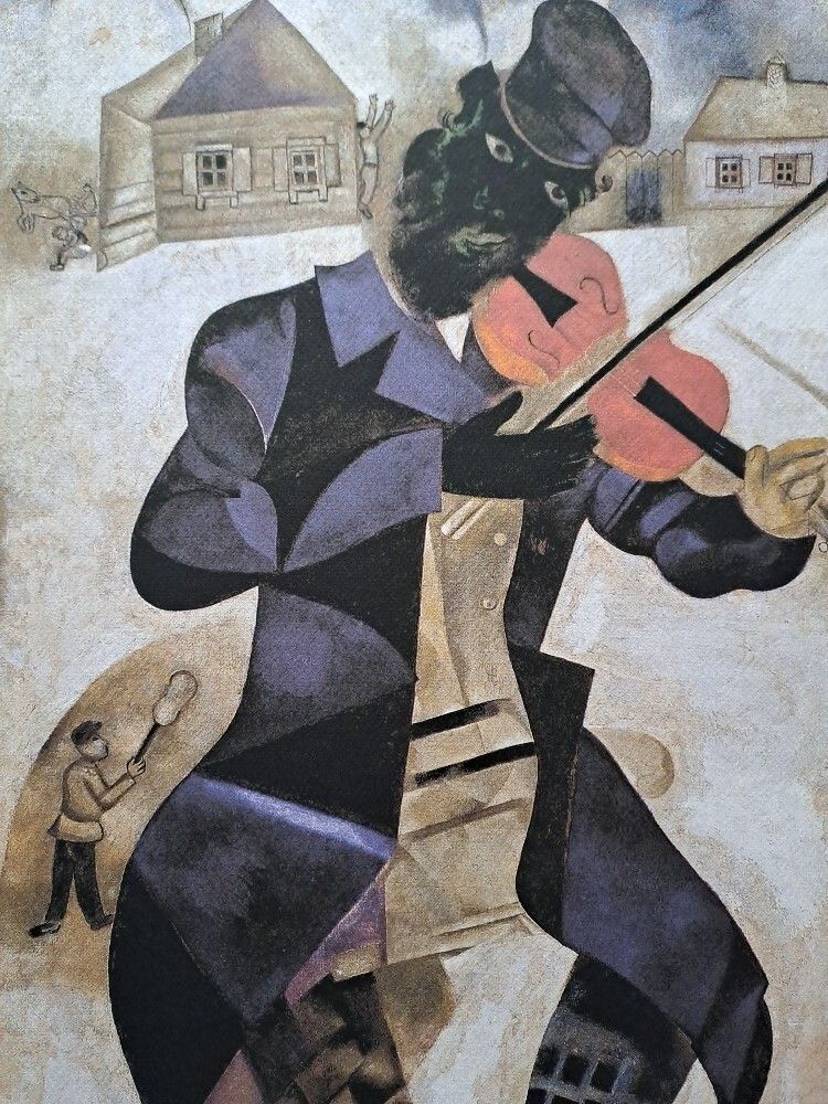 Marc Chagall Signed Green Violinist Certificate Spadem Paris photo for sale
