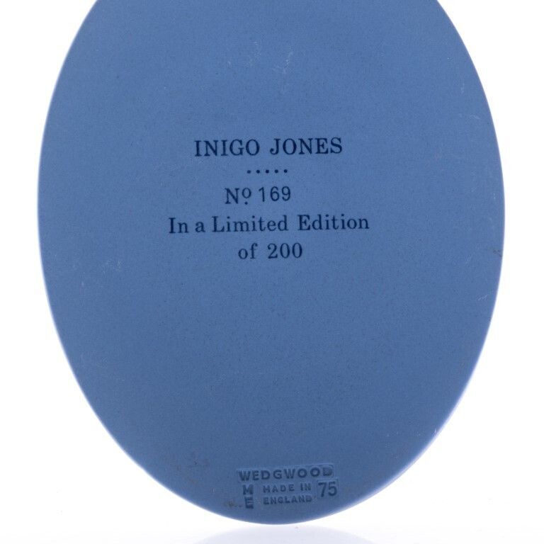 Wedgwood Blue Jasperware Ceramic Porcelain Inigo Jones Portrait Medallion Laurel Leaf Plaque Limited To 200 photo 375.0