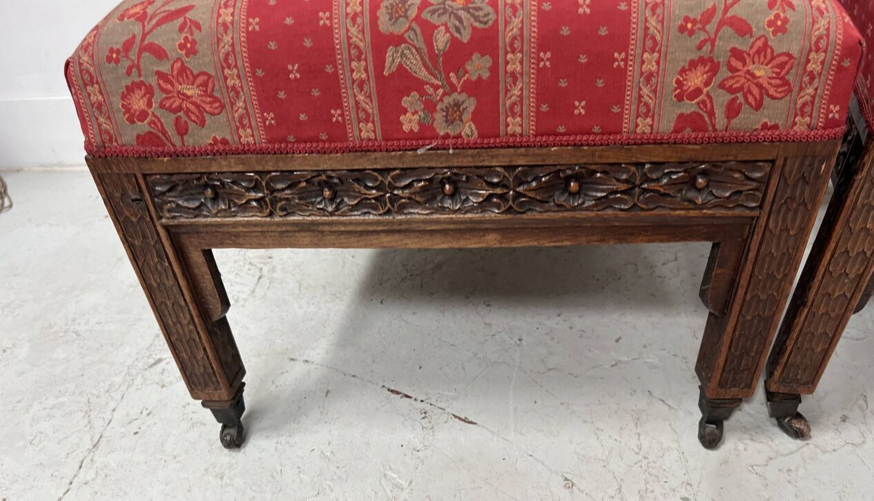 Pair Of Gothic Style Walnut Lounge Chairs, 19th Century photo for sale