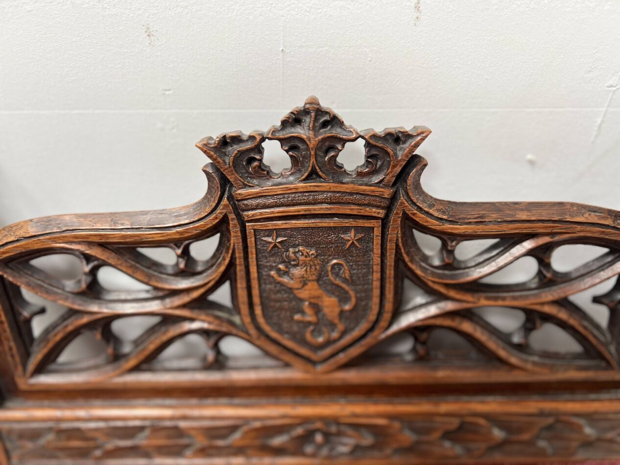 Pair Of Gothic Style Walnut Lounge Chairs, 19th Century photo vinterior