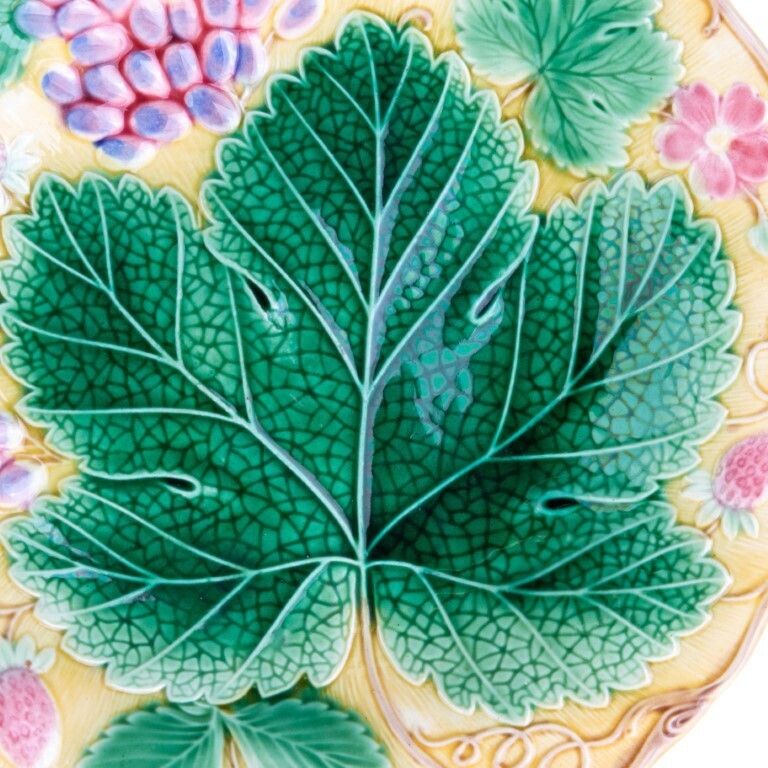 Antique Wedgwood Glazed Majolica Earthenware Pottery Grape, Leaves & Strawberries Plate 19th Century photo for sale