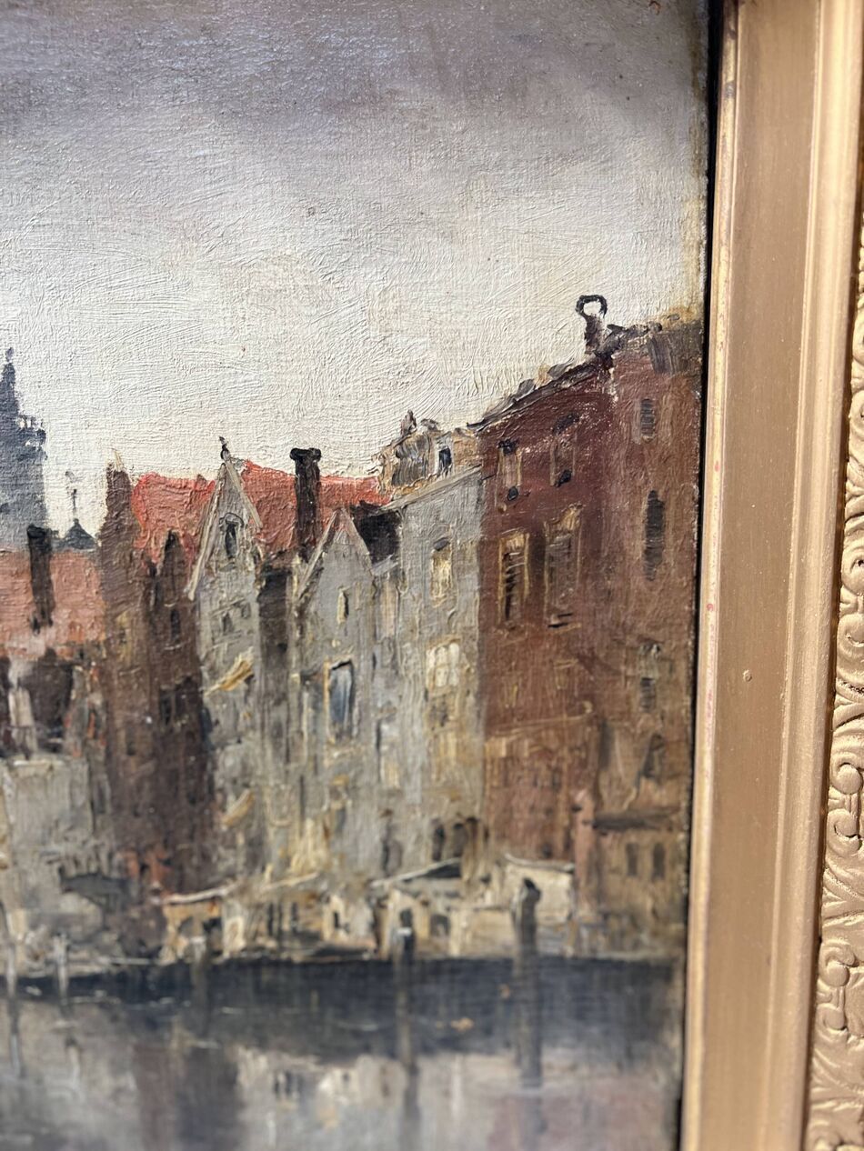 Oil On Canvas "View Of The City On The Canal" By Franck Boggs 19th Century photo 2686.43