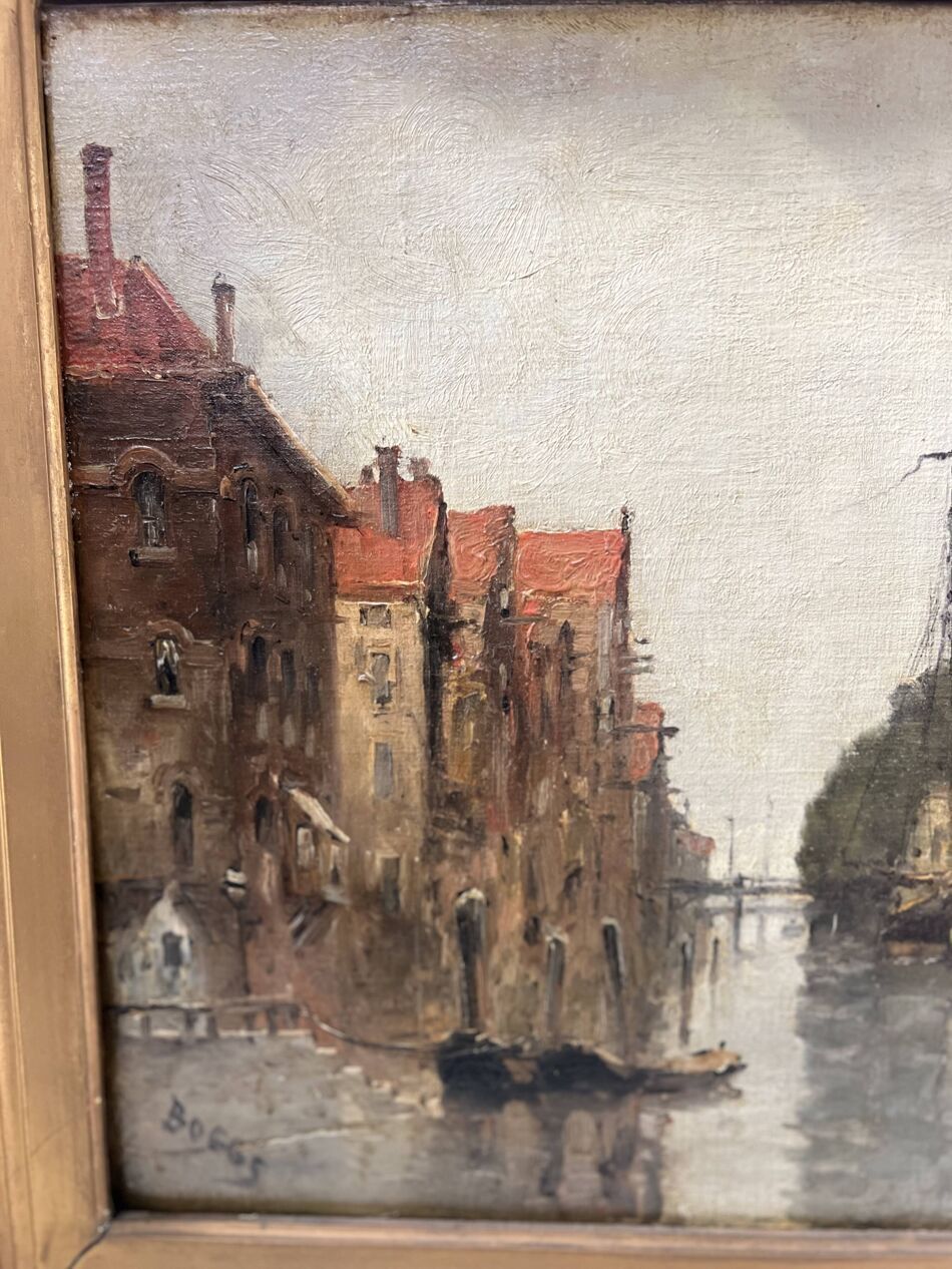 Oil On Canvas "View Of The City On The Canal" By Franck Boggs 19th Century photo buy