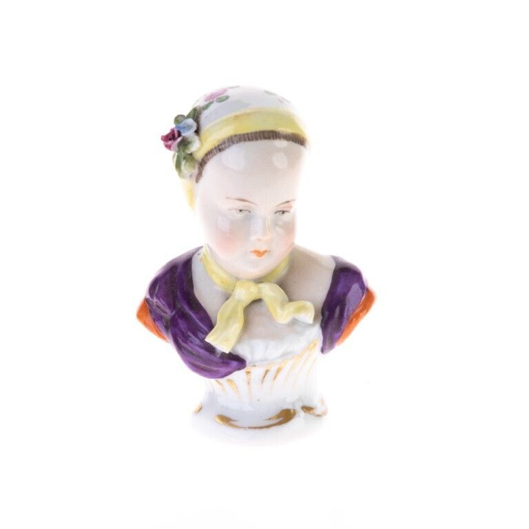 Antique Chelsea Hand Painted Painted Porcelain Miniature Bust 19th Century