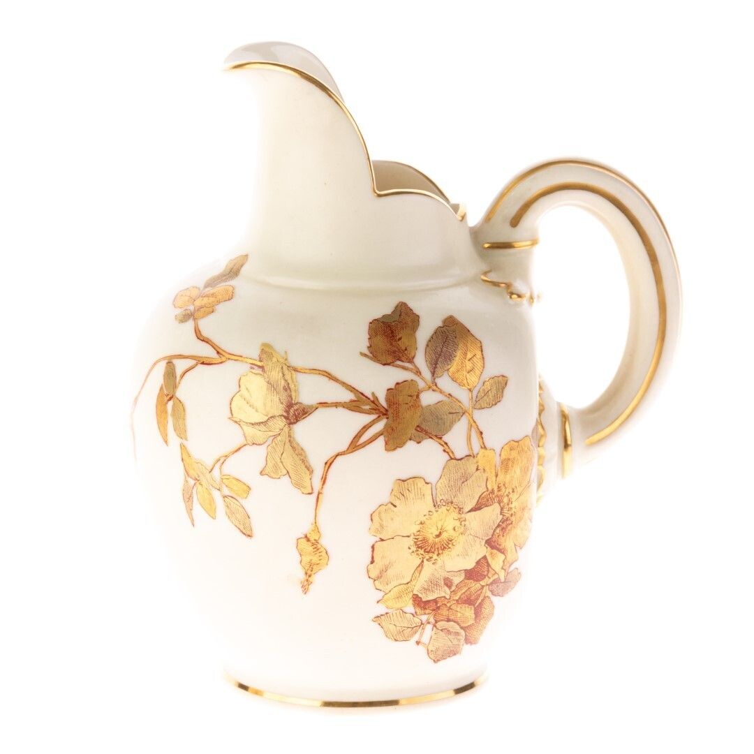 Antique Royal Worcester Hand Painted Blush Porcelain Art Nouveau Floral Flat Back Ewer Jug