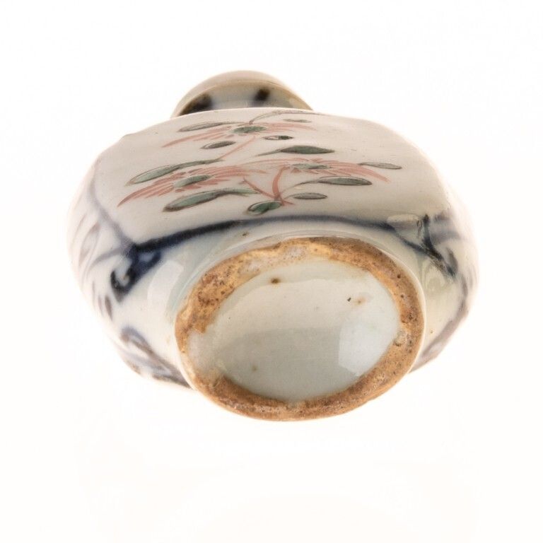 Antique Chinese Hand Painted Porcelain Ceramic Snuff Bottle With Jade Top 19th Century photo for sale