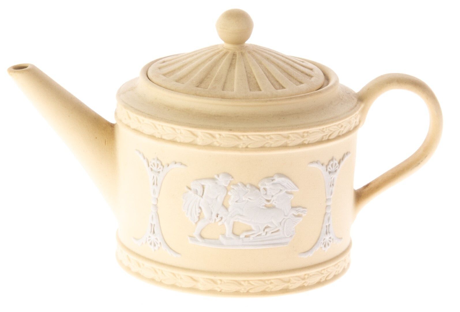 Wedgwood Primrose Yellow Jasperware Small Teapot With Bas Relief Depicting Ulysses