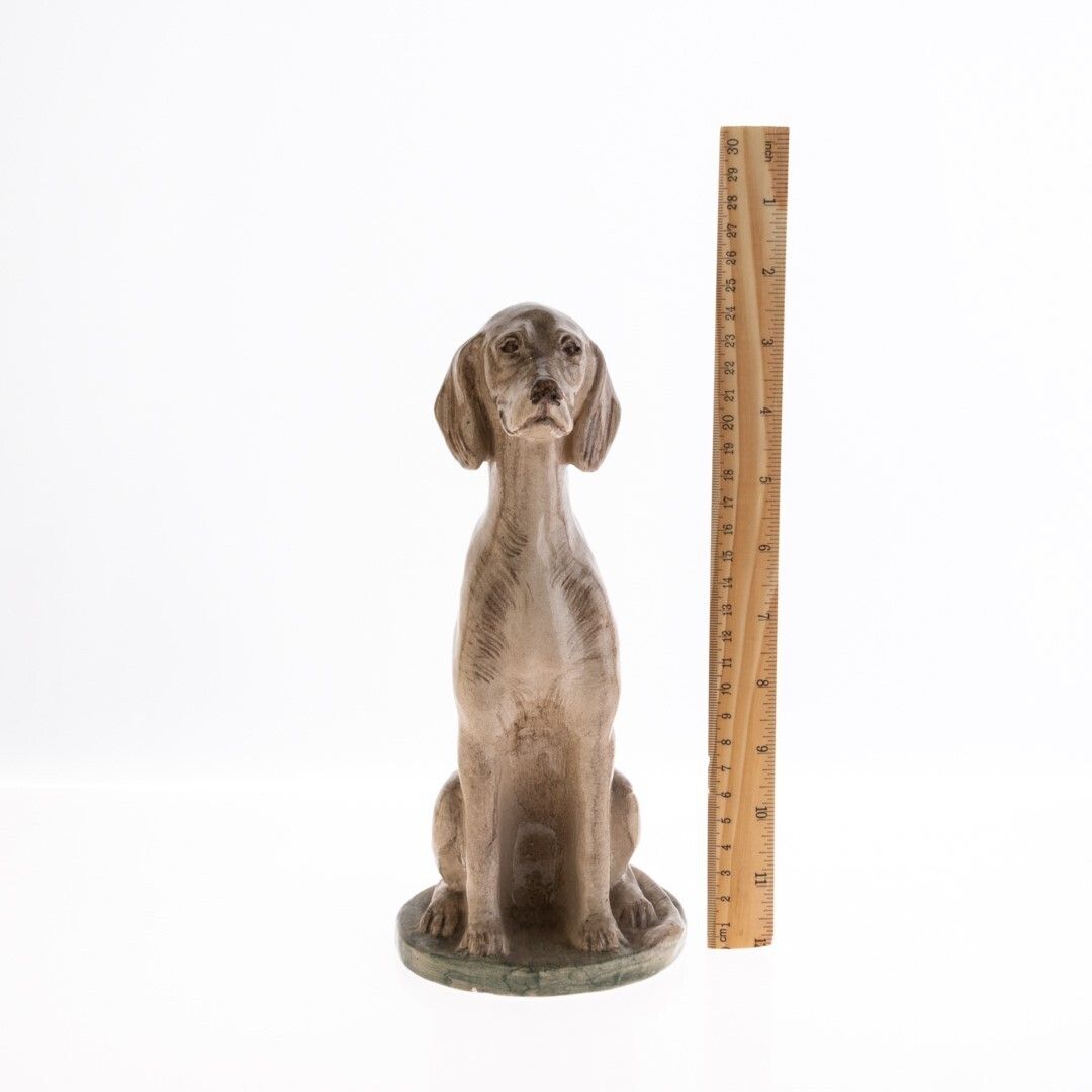Antique Signed B. Blyth Hand Painted Studio Pottery Ceramic Seated Dog Sculpture 1924