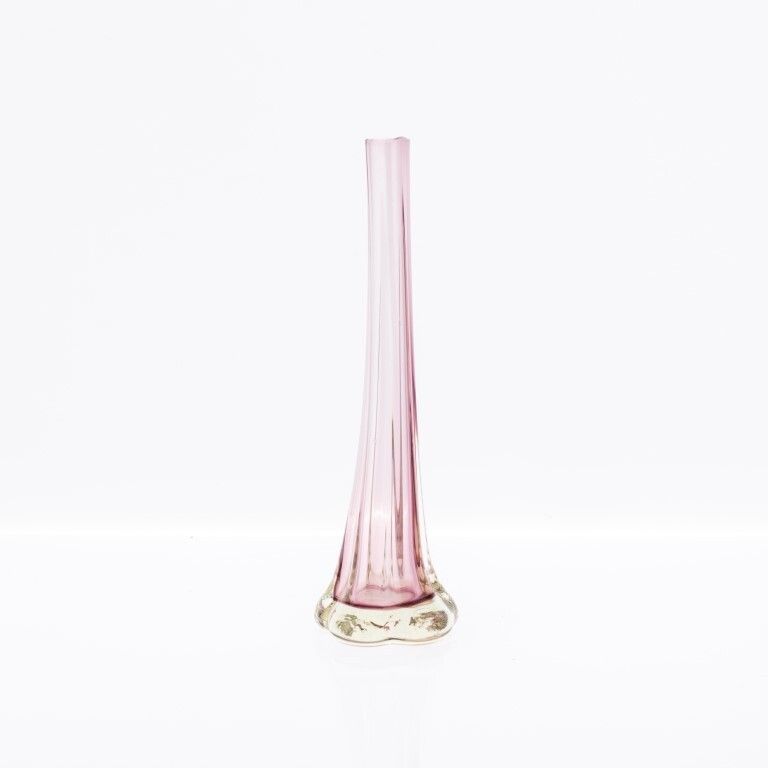 Mid Century Hand Blown Violet Glass Spill Vase photo for sale