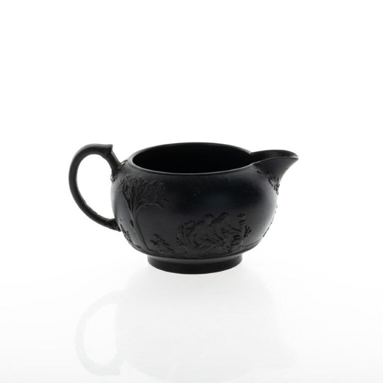 Antique Wedgwood Black Basalt Jasperware Ceramic Porcelain Bas Relief Creamer Jug 19th Century photo for sale