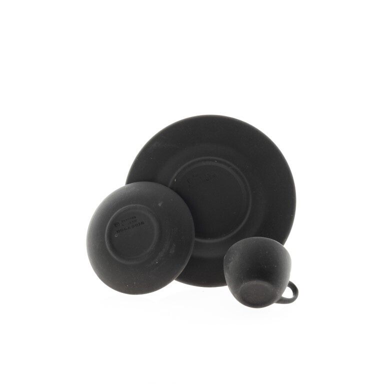 Wedgwood Miniature Novelty Black Basalt Jasperware Ceramic Porcelain Teacup And Saucers photo vinterior