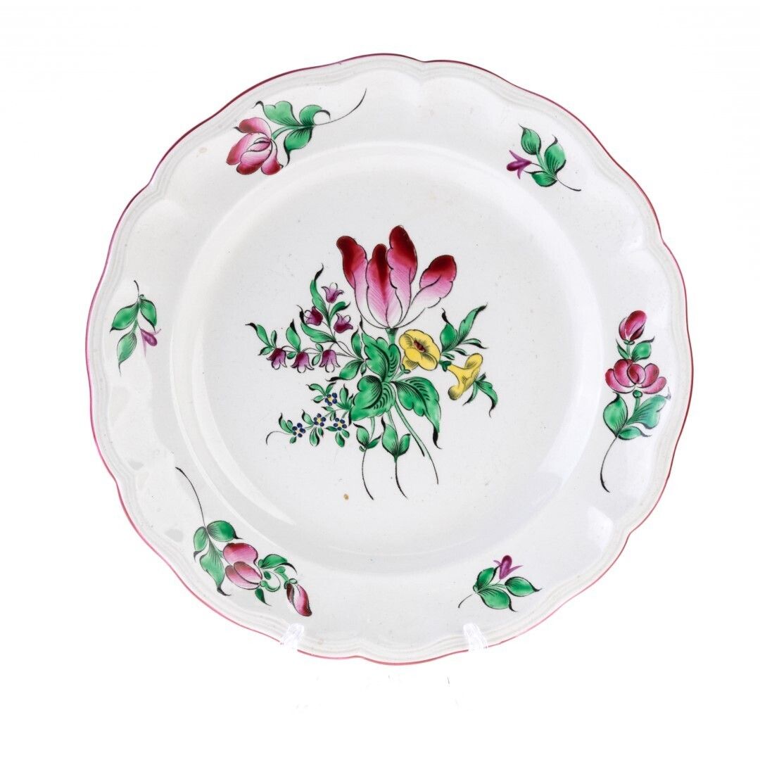 Antique French Opaque Luneville Hand Painted Quimper Faience Earthenware Pottery Floral Plate
