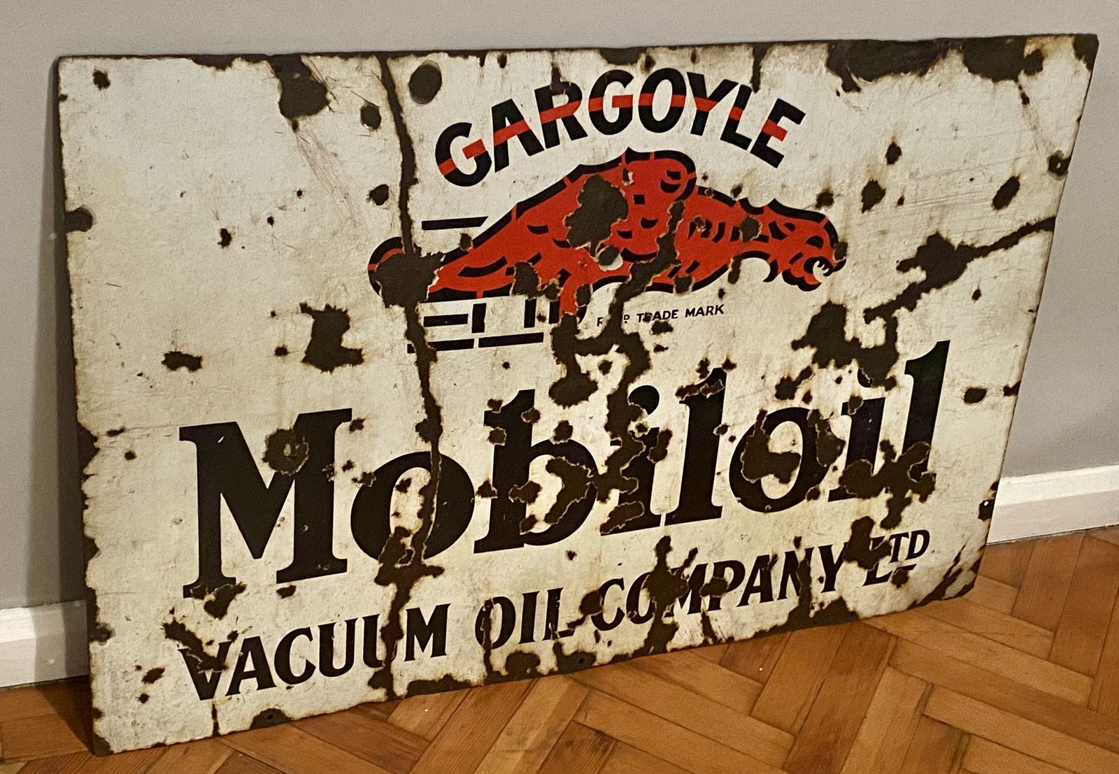 Old Gargoyle Mobil Oil Vacuum Oil Company Enamel Garage Sign Shell Bp National Benzole Gas Pump Dealer Dealership Billboard Metal Sign Extra Large photo vintage