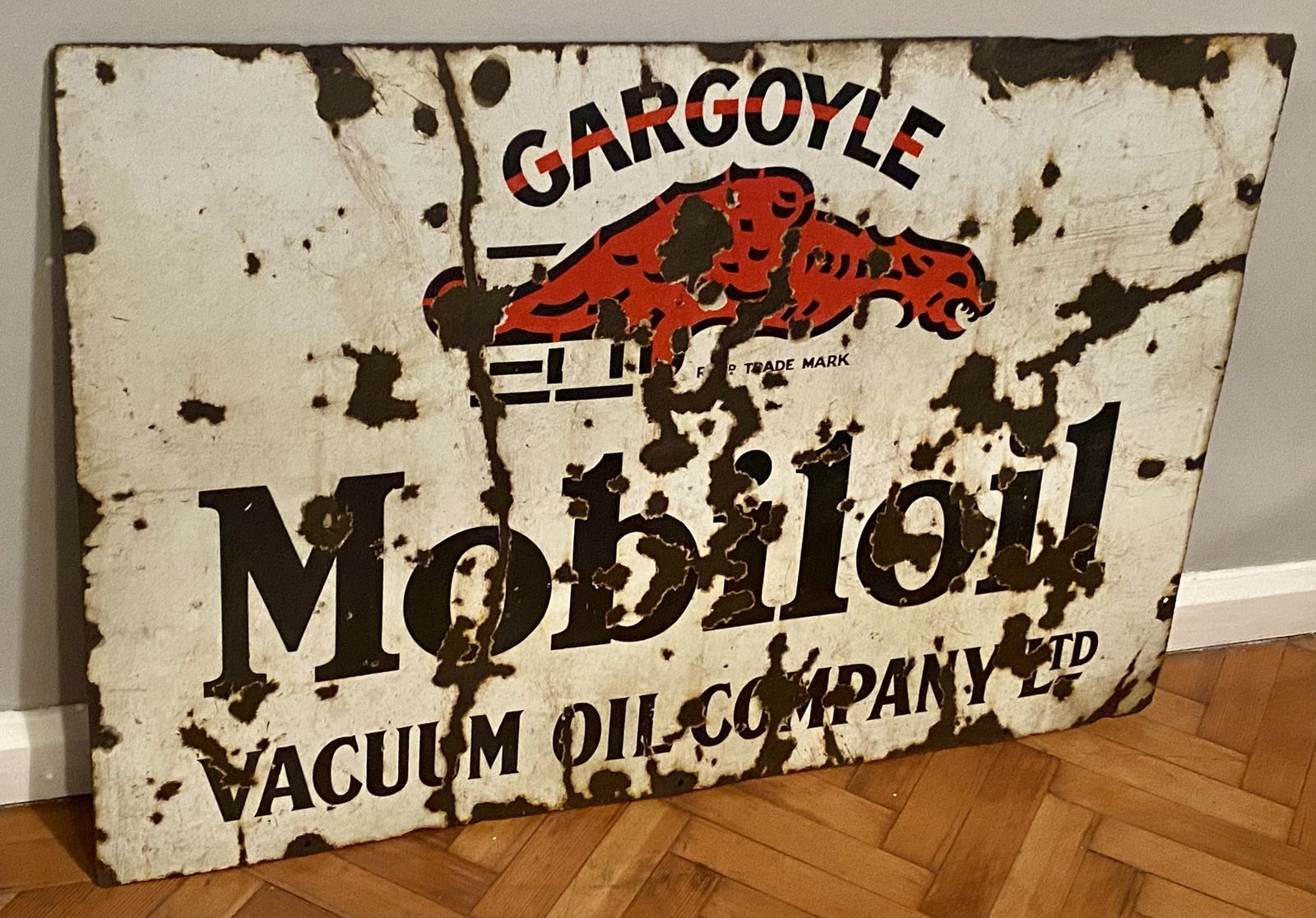 Home Decor Old Gargoyle Mobil Oil Vacuum Oil Company Enamel Garage Sign Shell Bp National Benzole Gas Pump Dealer Dealership Billboard Metal Sign Extra Large photo