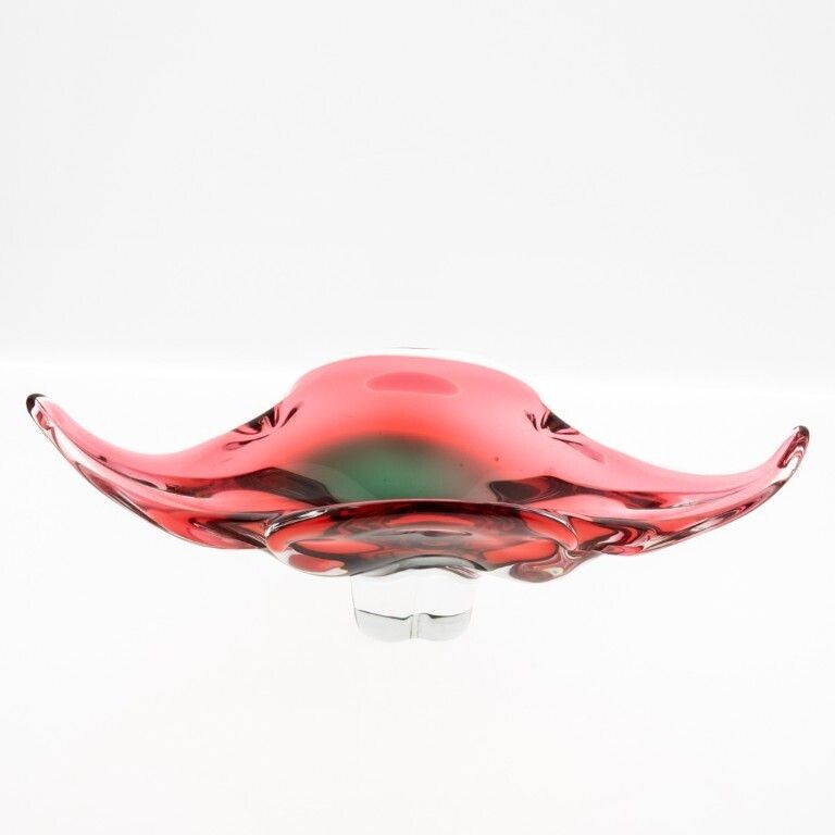 Mid Century Murano Hand Blown Venetian Glass Sommerso Pedestal Bowl