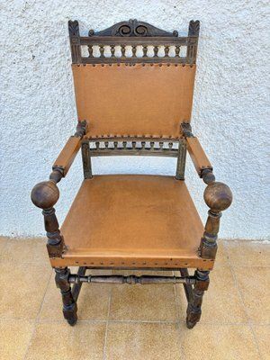 Antique Louis XIII Style Leather Friar's Armchair photo 2261.0