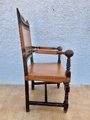 photo furniture Antique Louis XIII Style Leather Friar's Armchair