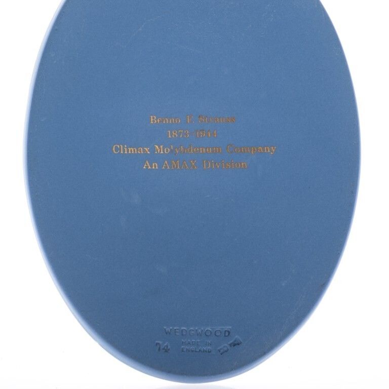 Wedgwood Blue Jasperware Ceramic Porcelain Benno F Strauss Portrait Medallion Laurel Leaf Plaque photo 85.0