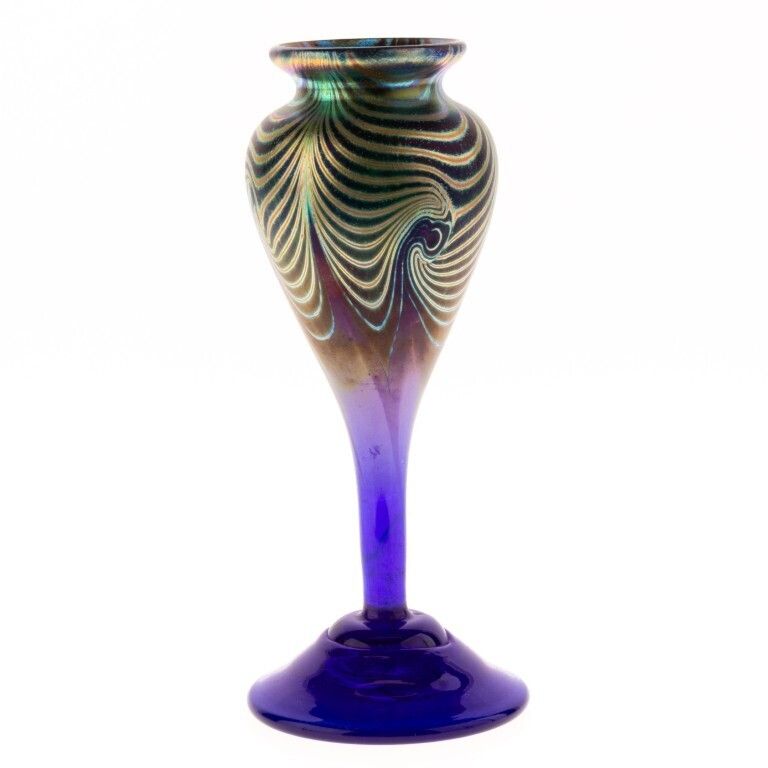Loetz Style Signed Keith Bowlby Iridescent Hand Blown Studio Glass Vase