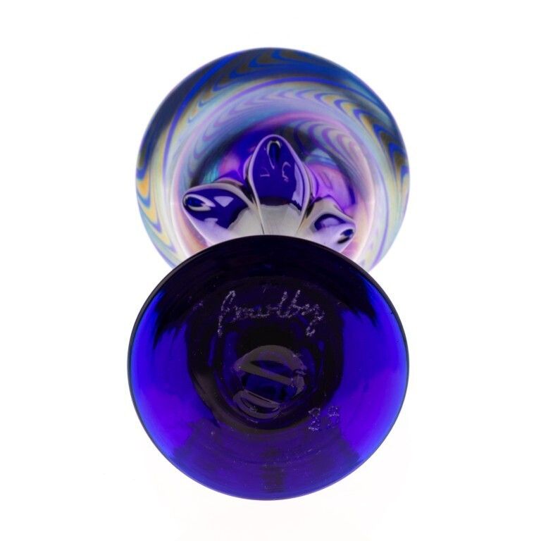 Loetz Style Signed Keith Bowlby Iridescent Hand Blown Studio Glass Vase photo furniture