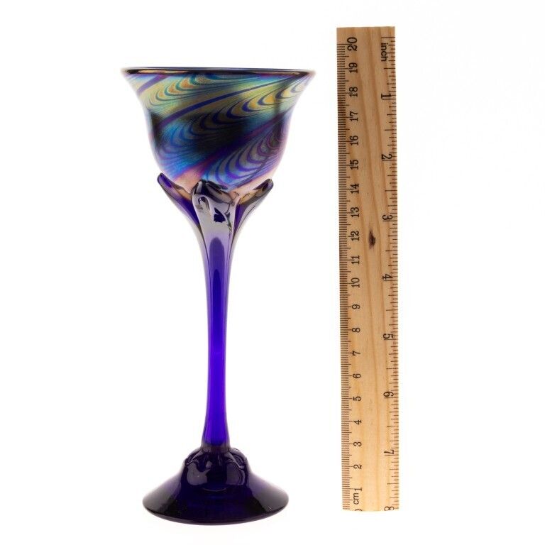 Loetz Style Signed Keith Bowlby Iridescent Hand Blown Studio Glass Vase photo for sale