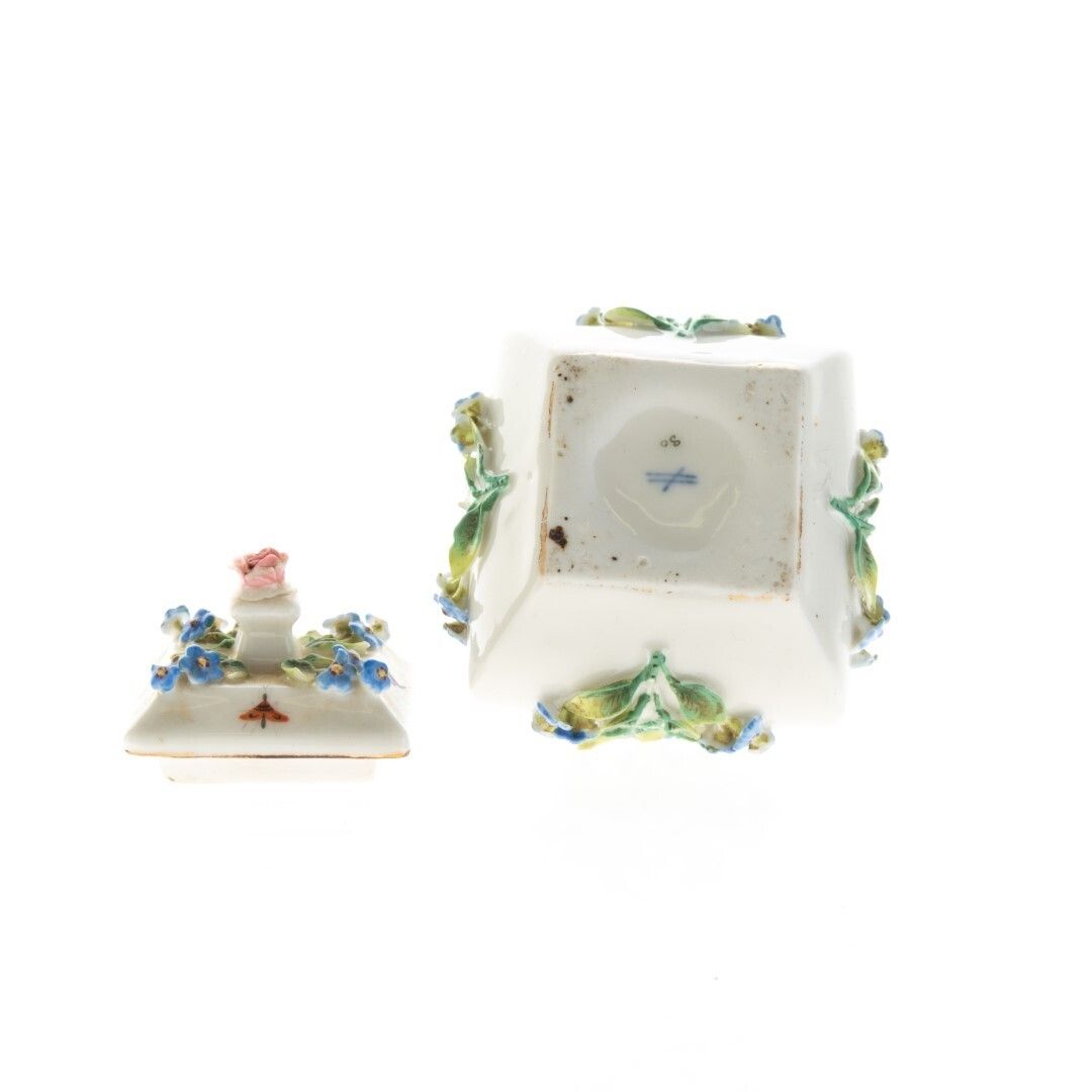 Antique Sitzendorf German Antique Hand Painted Porcelain Floral Insects Sugar Jar 19th Century photo furniture