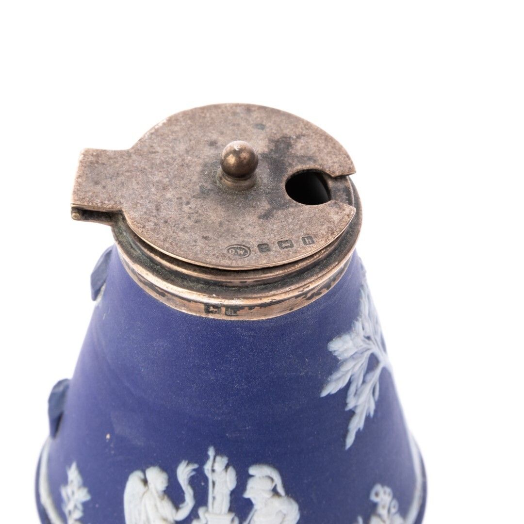 Antique Edwardian Wedgwood Blue Jasperware Preserve Jar With Sterling Top Hallmarked Birmingham 1907 photo furniture