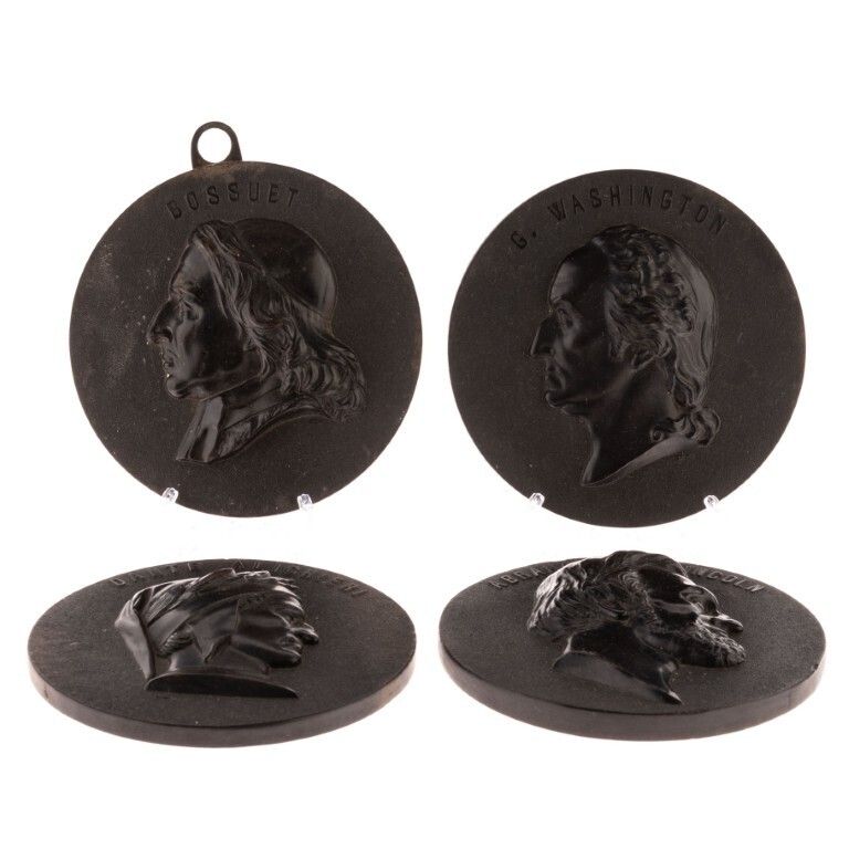 Antique Set Of Four Bois Durci Medallion Wall Portrait Plaques 19th Century