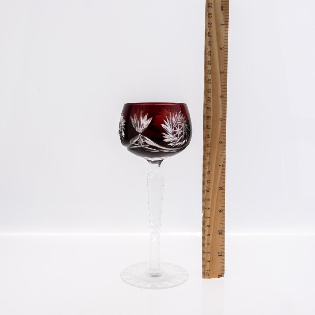 Mid Century Fine Hand Cut Ruby Crystal Continental Hock Wine Glass photo furniture