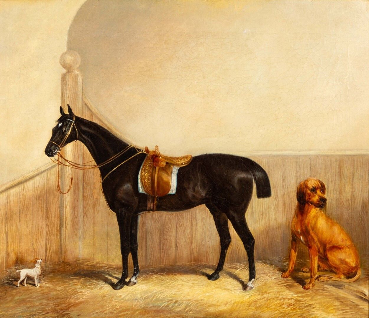 Large Equestrian Horse In Stable English Oil Painting On Canvas