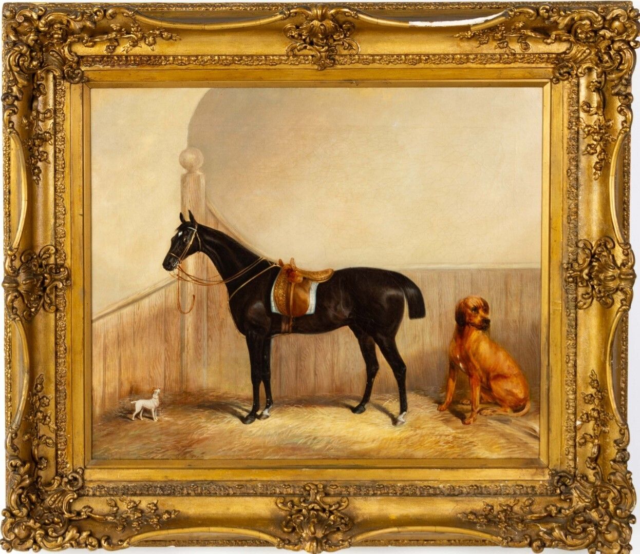 Large Equestrian Horse In Stable English Oil Painting On Canvas photo furniture