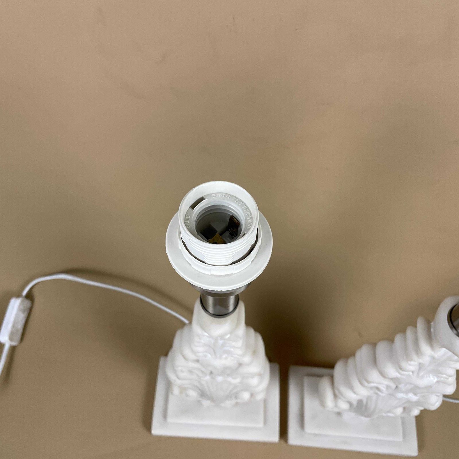 Pair Of Faux Marble Lamps Bedside Table Side Lights Ornate Style Modern Cream Repro photo vinterior