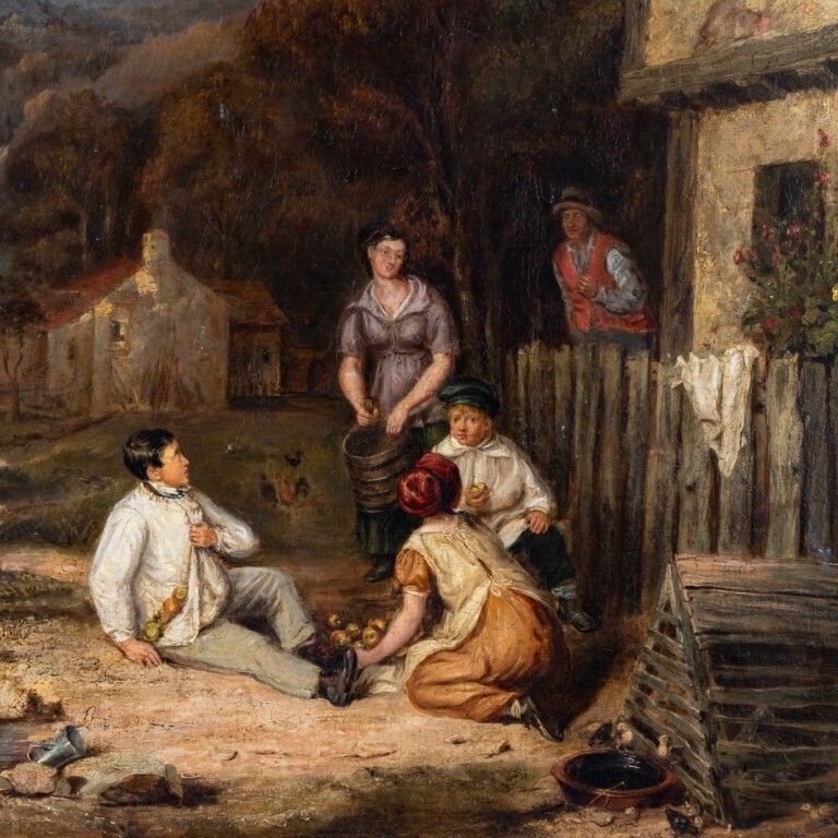 Large “Apple Scrumpers” British Oil Painting On Canvas By The Circle Of Edmund Bristow (1787 1875) photo furniture