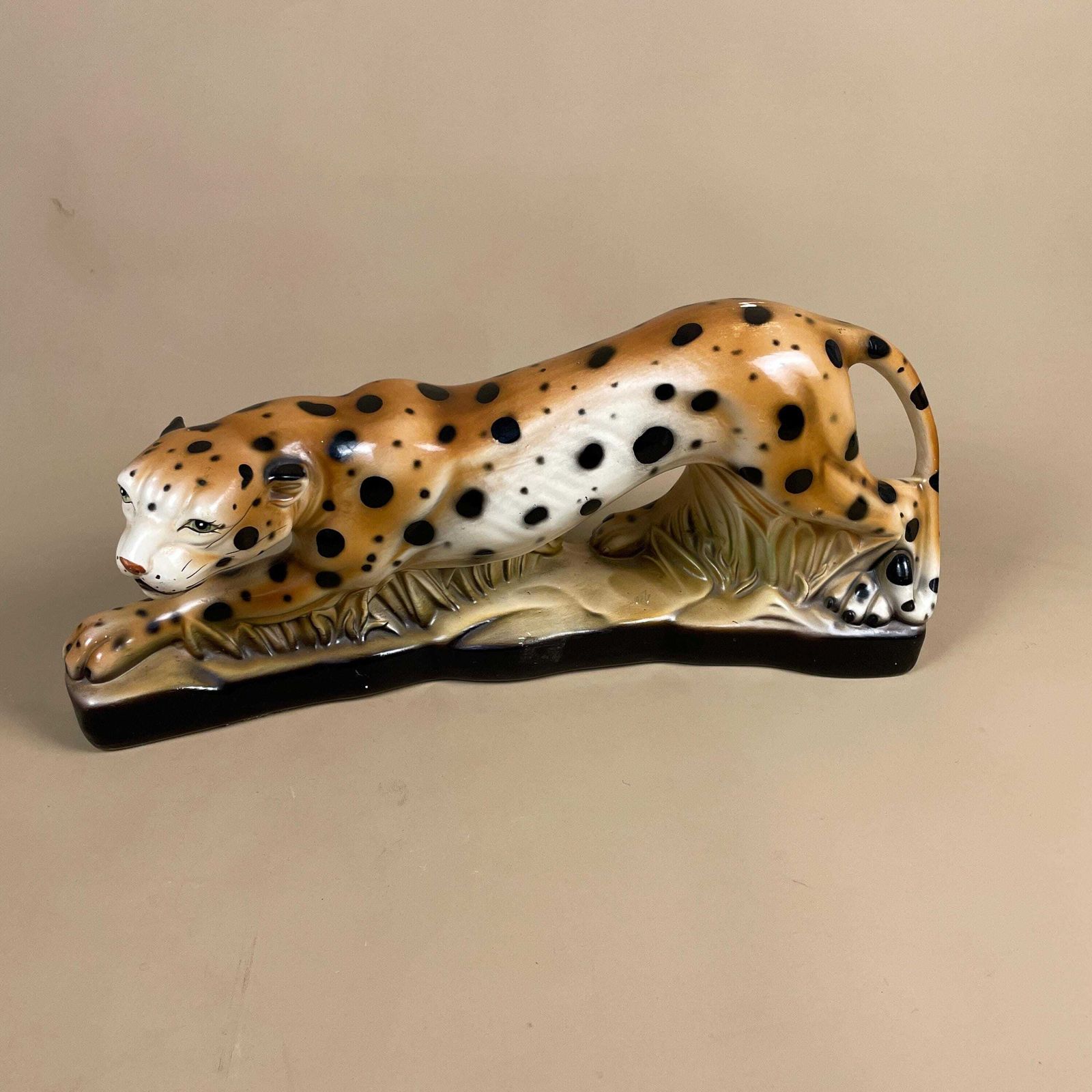 Vintage Ceramic Leopard Ornament Big Cat Display Statue Figurine Maximalist Animal Safari Cheetah Spotted