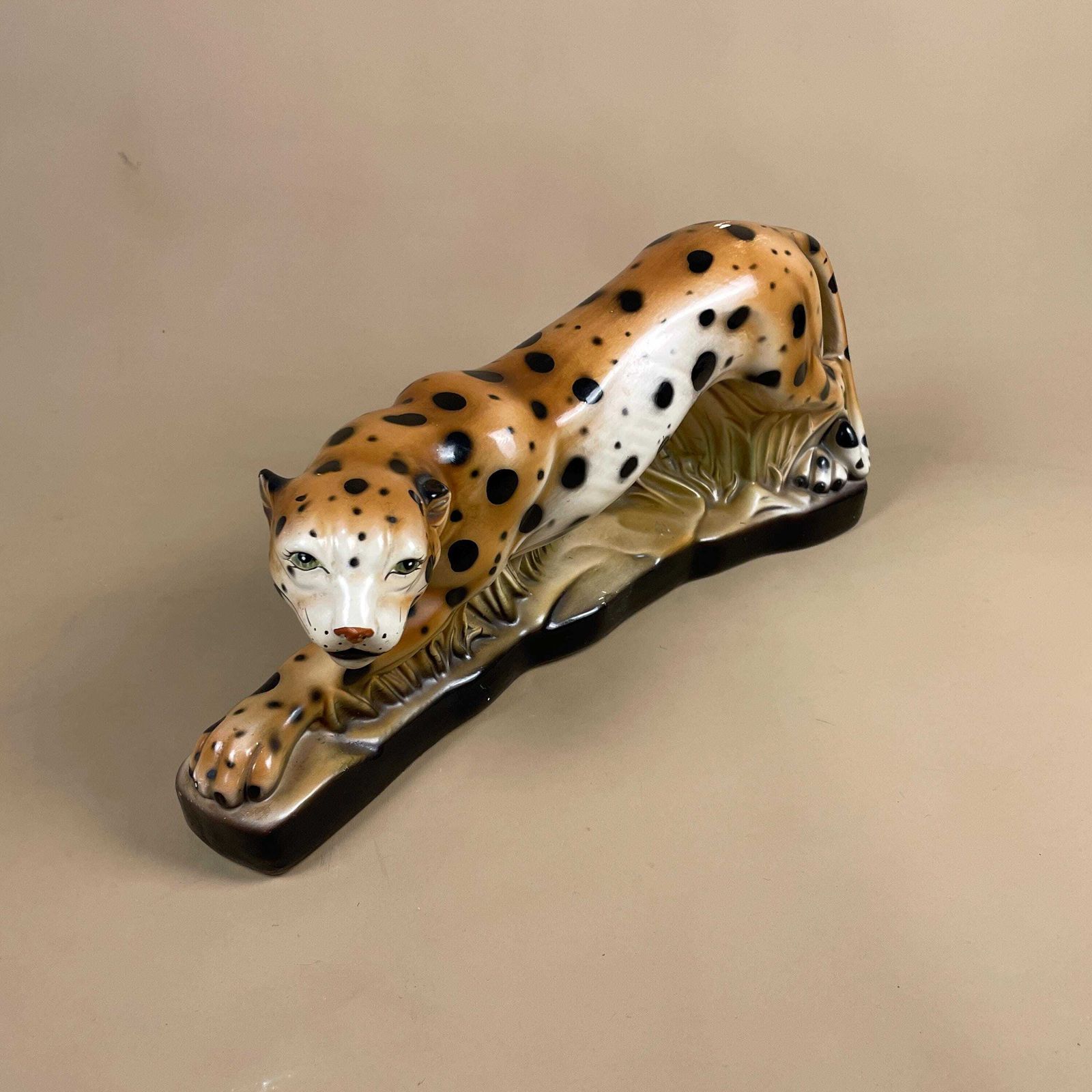 Vintage Ceramic Leopard Ornament Big Cat Display Statue Figurine Maximalist Animal Safari Cheetah Spotted photo furniture