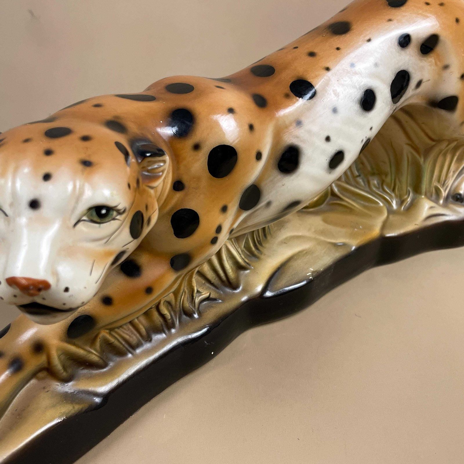 Vintage Ceramic Leopard Ornament Big Cat Display Statue Figurine Maximalist Animal Safari Cheetah Spotted photo Art
