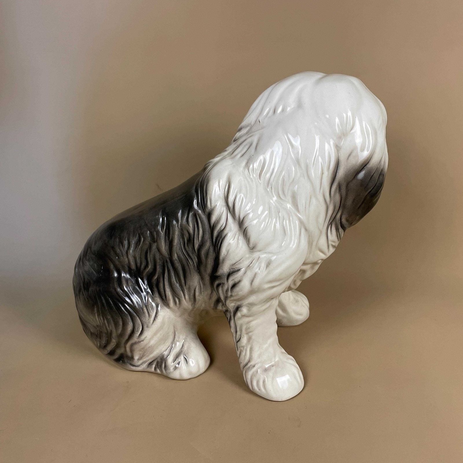 Vintage Ceramic English Sheepdog Dog Display Ornament Statue Figurine Grey White Pet photo 95.0
