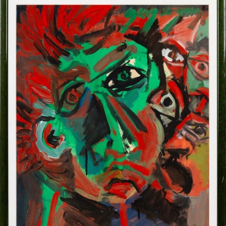 Mid Century Abstract Portrait Oil Painting photo furniture