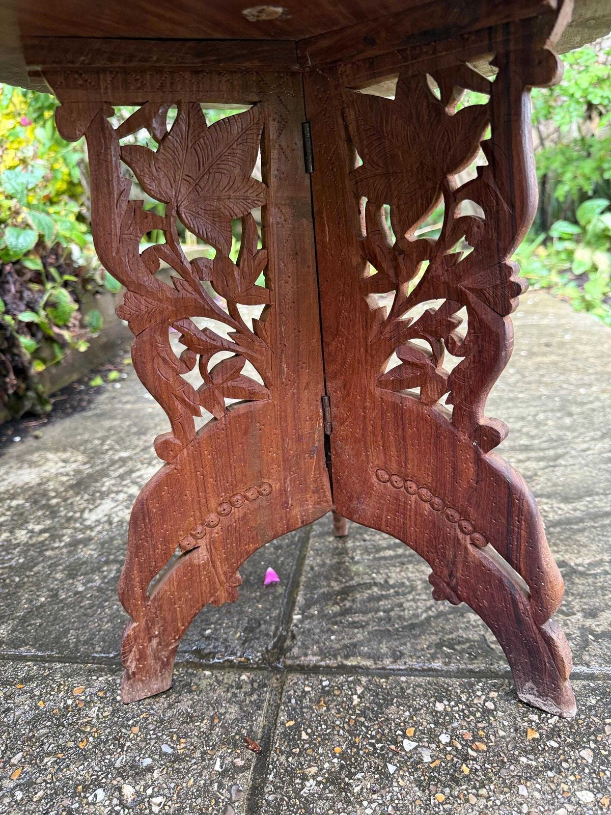 Delightful Vintage Carved Table, Wooden Vintage Table Or Plant Stand, Space Saving Display Table/Stand   Attractive Carved Wooden Table photo vinterior