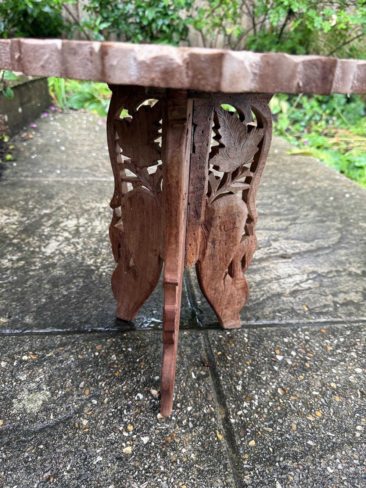 Vintage Carved Wooden Table, Small Vintage Carved Asian Table, Indian Wooden Table   Small Table Or Plant Stand, Lamp Table, Display Table photo 51.0