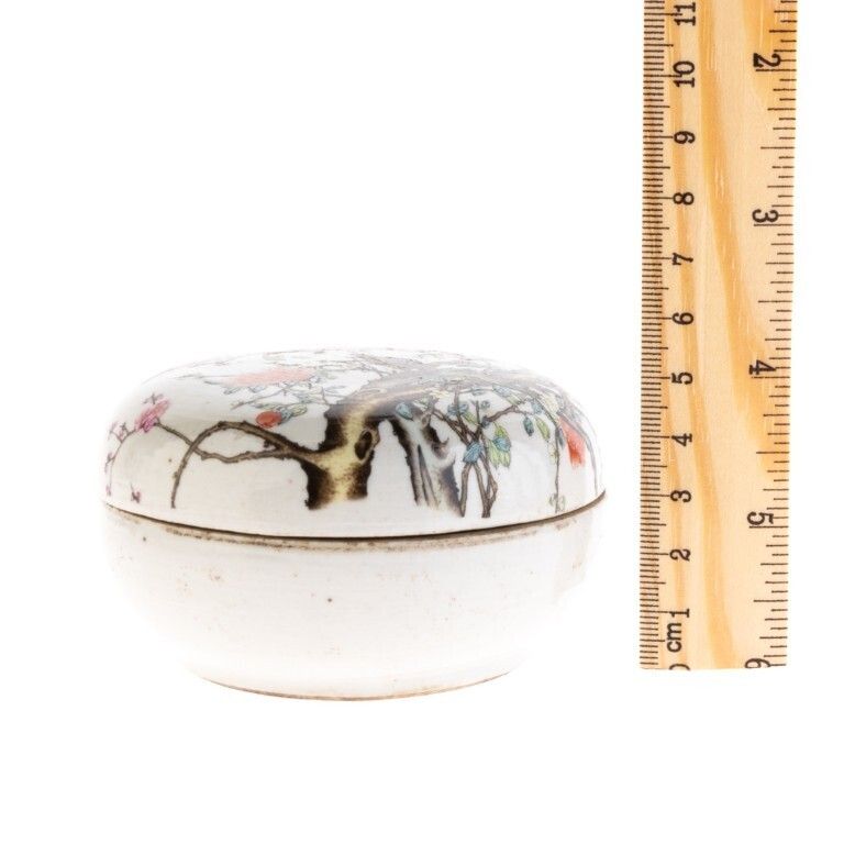Chinese Famille Rose Porcelain Ceramic Lidded Box Depicting Birds On Blossom Tree photo for sale