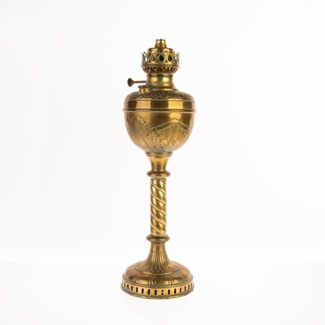 Antique Early 20th Century Art Nouveau Brass Oil Lamp